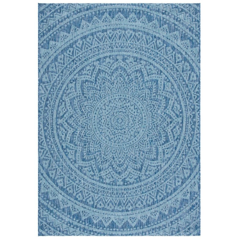 SAFAVIEH Courtyard Navy/Aqua Doormat 3 ft. x 5 ft. Medallion Indoor/Outdoor Patio Area Rug CY8734-39421-3