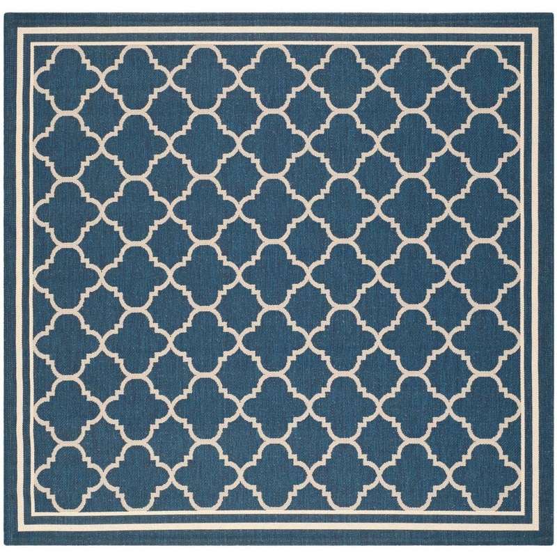 SAFAVIEH Courtyard Navy/Beige 7 ft. x 7 ft. Square Geometric Indoor/Outdoor Patio  Area Rug CY6918-268-7SQ