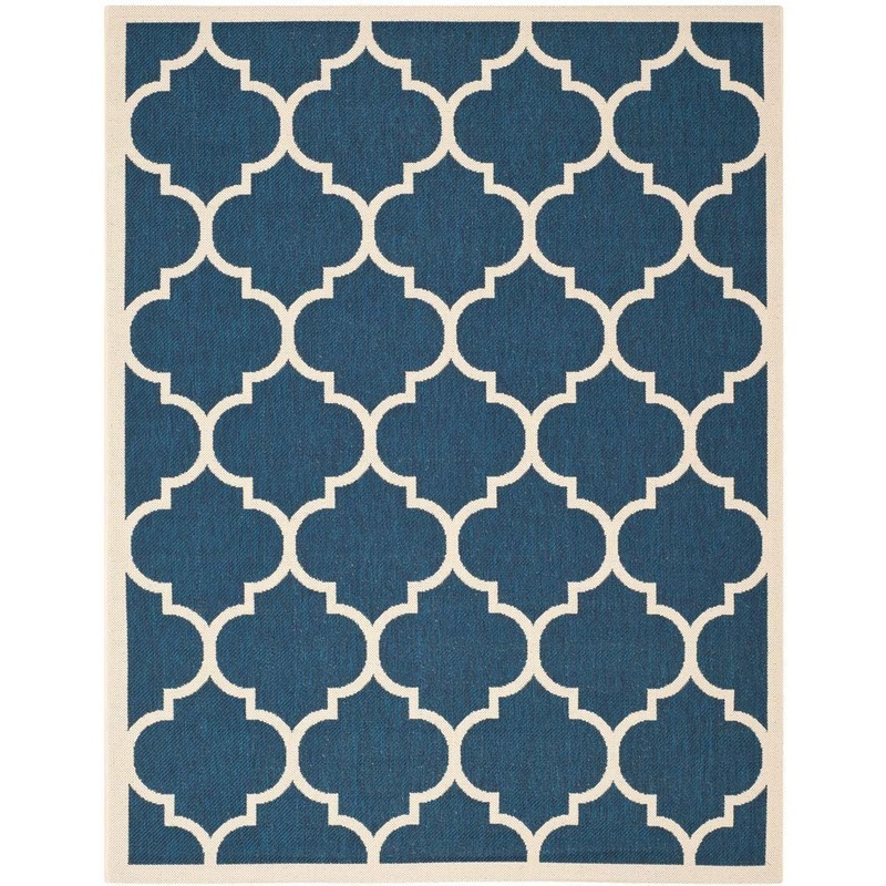 SAFAVIEH Courtyard Navy/Beige 8 ft. x 10 ft. Moroccan Geometric Indoor/Outdoor Area Rug CY6914-268-810