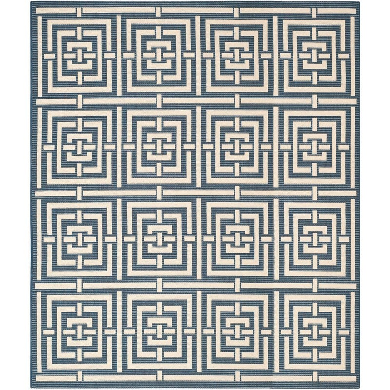 SAFAVIEH Courtyard Navy/Beige 9 ft. x 12 ft. Geometric Indoor/Outdoor Patio  Area Rug CY6937-268-9
