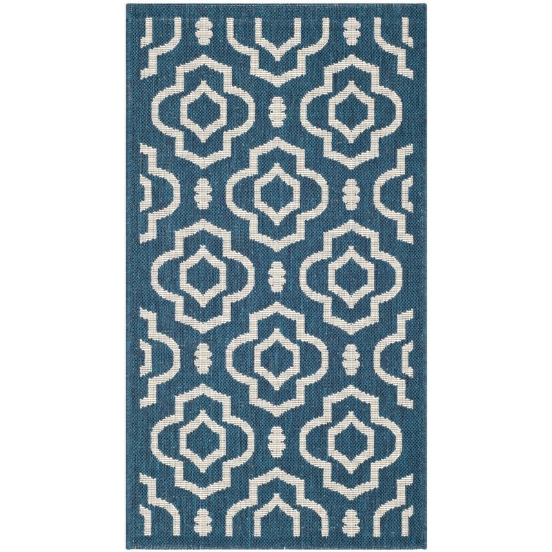 SAFAVIEH Courtyard Navy/Beige Doormat 2 ft. x 4 ft. Geometric Indoor/Outdoor Patio Area Rug CY6926-268-2