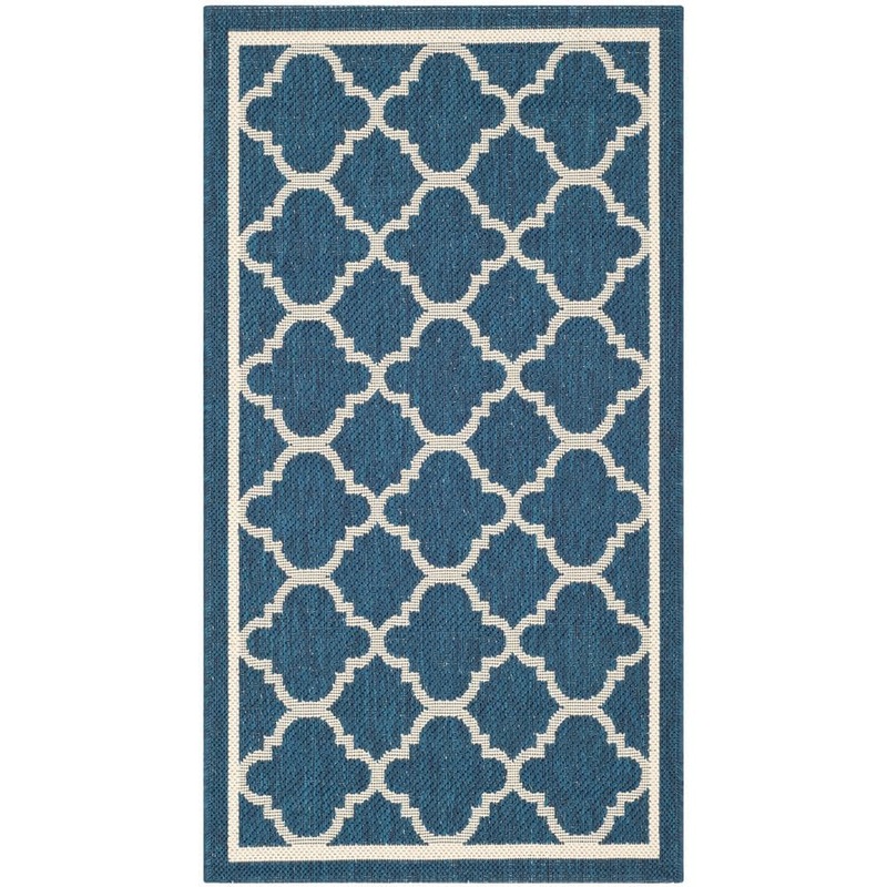 SAFAVIEH Courtyard Navy/Beige Doormat 3 ft. x 5 ft. Geometric Indoor/Outdoor Patio Area Rug CY6918-268-3