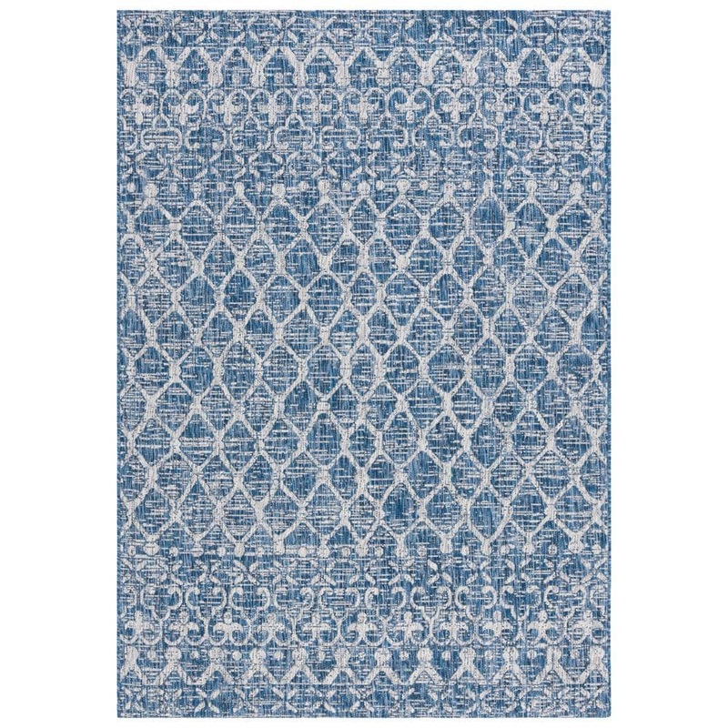SAFAVIEH Courtyard Navy/Gray 7 ft. x 10 ft. Distressed Border Trellis Indoor/Outdoor Area Rug CY8798-36821-6