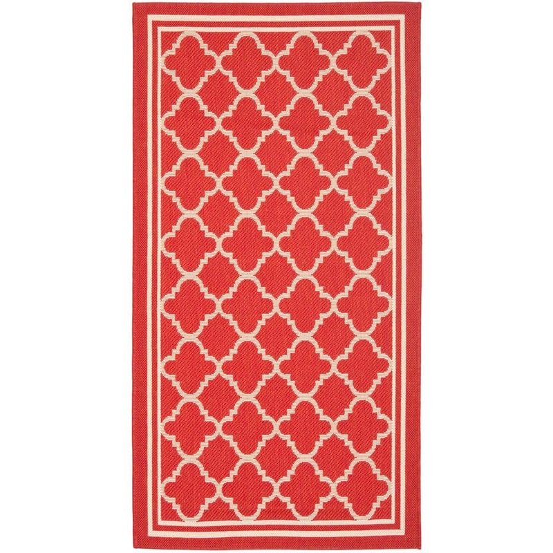 SAFAVIEH Courtyard Red/Bone Doormat 3 ft. x 5 ft. Geometric Indoor/Outdoor Patio Area Rug CY6918-248-3