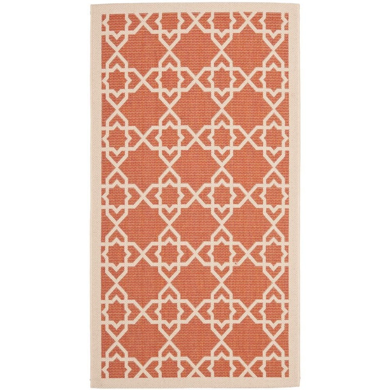 SAFAVIEH Courtyard Terracotta/Beige Doormat 2 ft. x 4 ft. Border Indoor/Outdoor Patio Area Rug CY6032-241-2