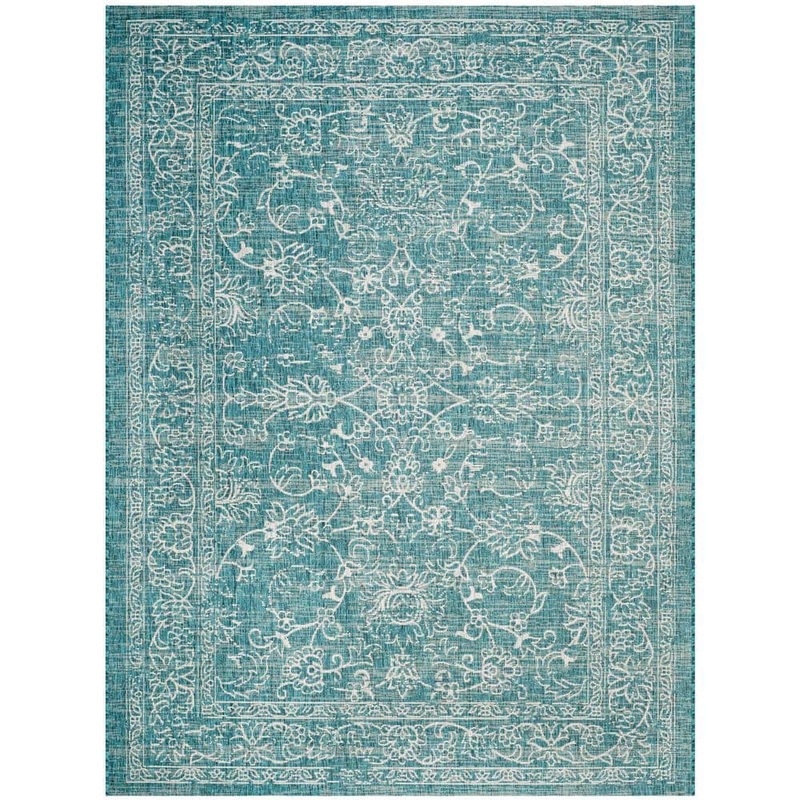 SAFAVIEH Courtyard Turquoise 8 ft. x 10 ft. Border Indoor/Outdoor Patio  Area Rug CY8680-37221-810