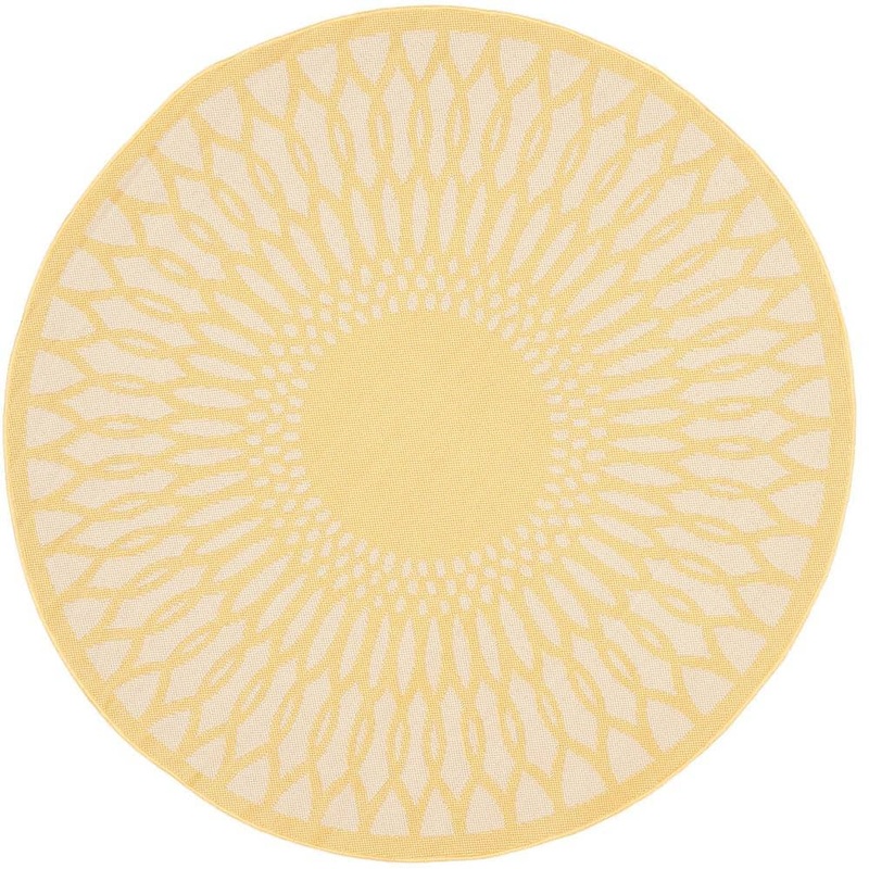 SAFAVIEH Courtyard Yellow/Beige 7 ft. Round Floral Medallion Indoor/Outdoor Area Rug CY6206-306-7R