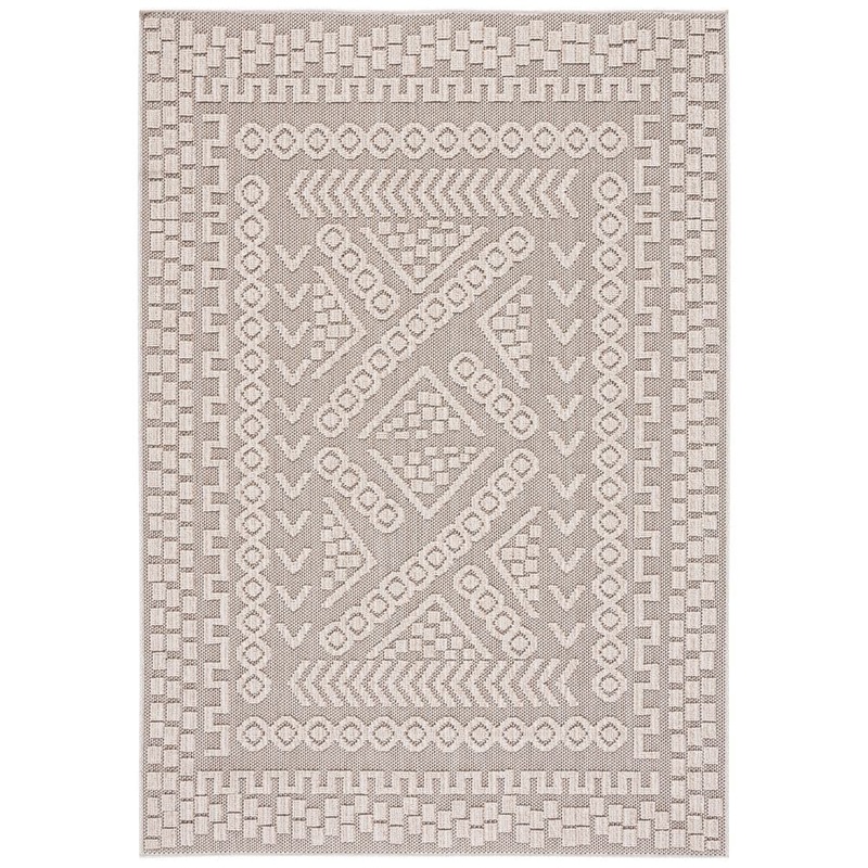 SAFAVIEH Global Beige/Light Beige 4 ft. x 6 ft. Border Geometric Indoor/Outdoor Area Rug GLB202B-4