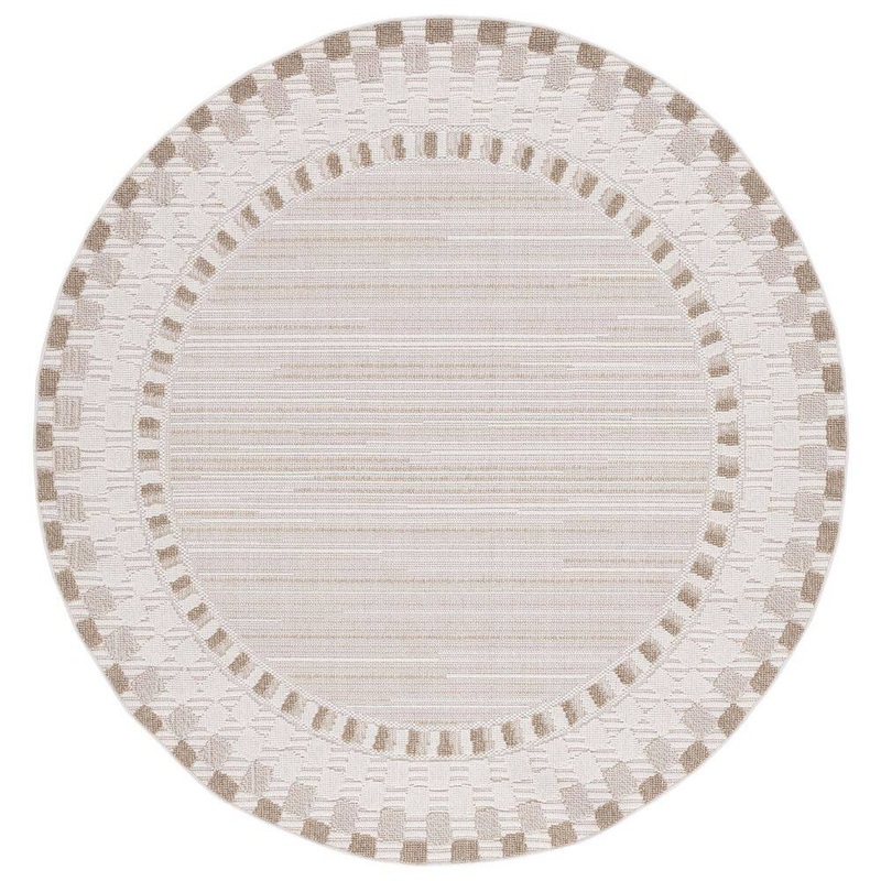 SAFAVIEH Global Beige/Light Beige 7 ft. x 7 ft. Round Border Indoor/Outdoor Area Rug GLB216B-7R