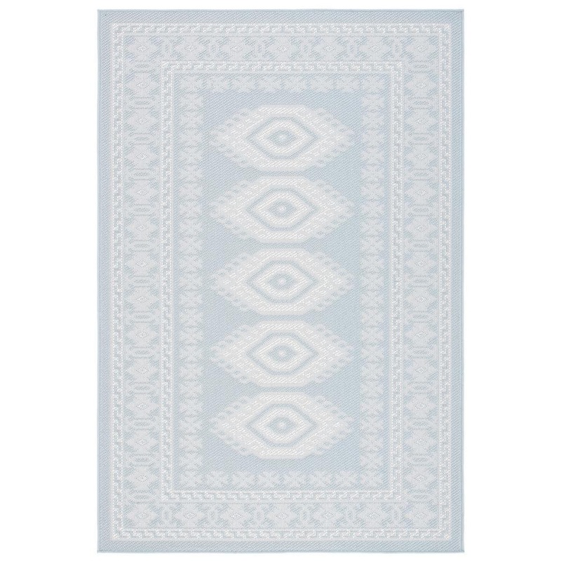 SAFAVIEH Martha Stewart Aqua/Blue Ivory 7 ft. x 9 ft. Border Tribal Diamonds Indoor/Outdoor Area Rug MSRO327J-6