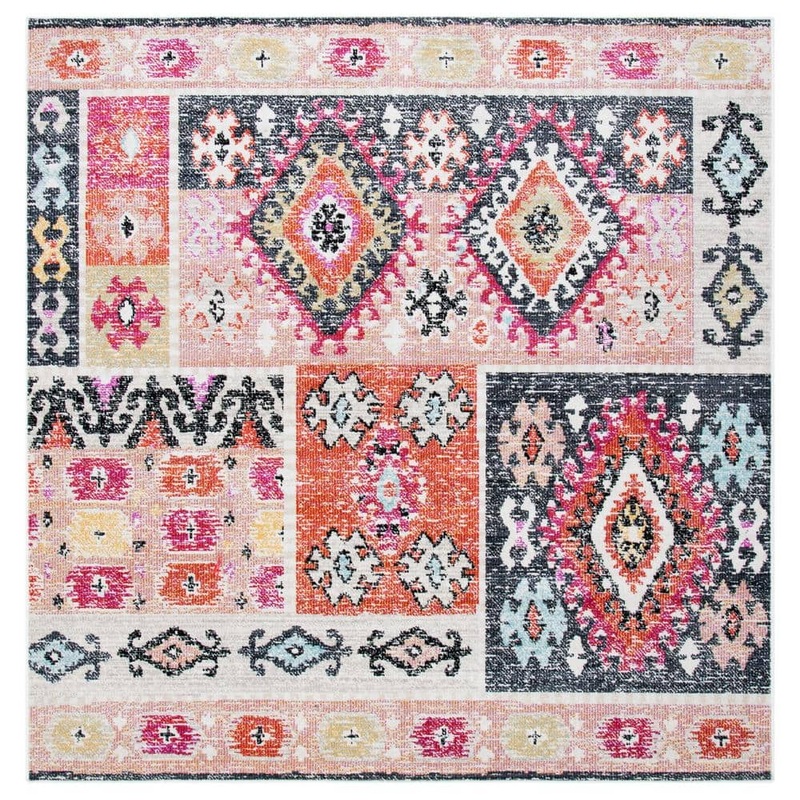SAFAVIEH Montage Aqua/Fuchsia 7 ft. x 7 ft. Aztec Geometric Indoor/Outdoor Patio  Square Area Rug MTG221J-7SQ