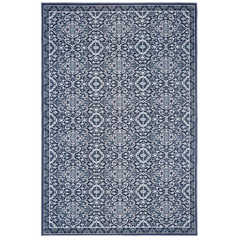 SAFAVIEH Montage Navy/Ivory 4 ft. x 6 ft. Border Indoor/Outdoor Patio  Area Rug MTG283N-4