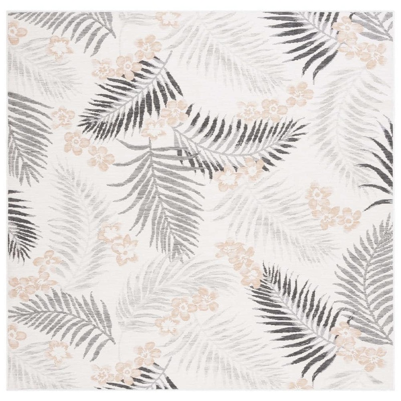 SAFAVIEH Sunrise Ivory/Gray Black 7 ft. x 7 ft. Oversized Tropical Reversible Indoor/Outdoor Square Area Rug SUN675B-7SQ
