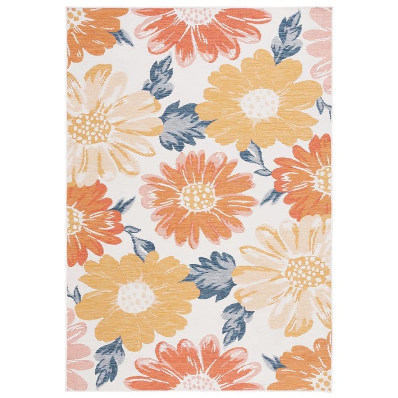 SAFAVIEH Sunrise Ivory/Rust Gold 5 ft. x 8 ft. Oversized Floral Reversible Indoor/Outdoor Area Rug SUN689A-5