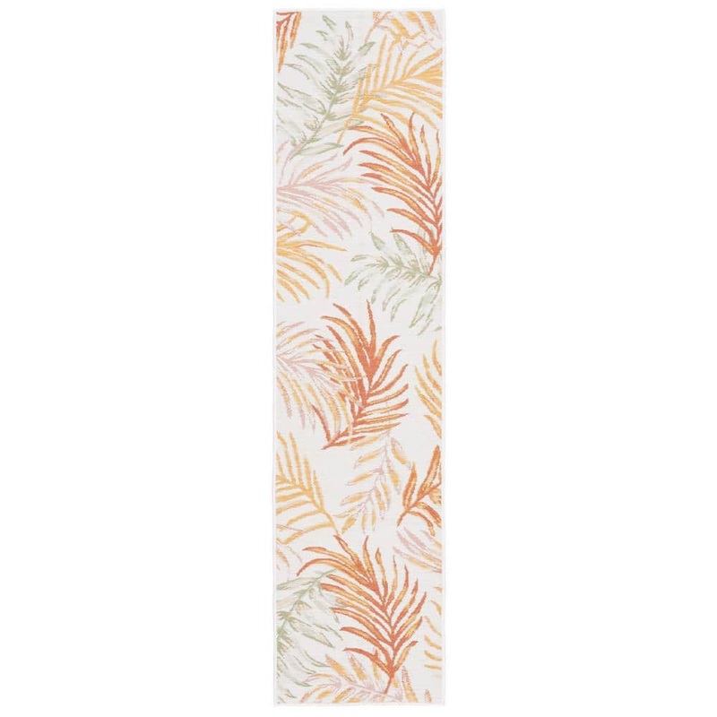 SAFAVIEH Sunrise Ivory/Rust Sage 2 ft. x 8 ft. Oversized Tropical Reversible Indoor/Outdoor Runner Rug SUN670B-28