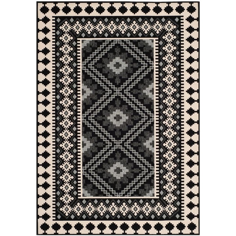 SAFAVIEH Veranda Black/Cream 5 ft. x 8 ft. Border Indoor/Outdoor Patio  Area Rug VER099-0421-5