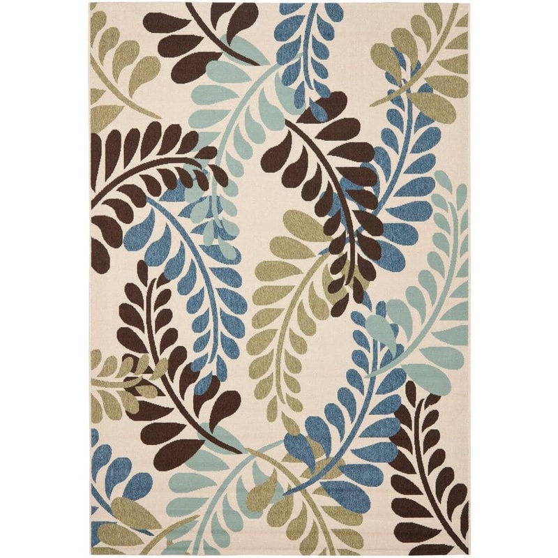 SAFAVIEH Veranda Cream/Aqua 5 ft. x 8 ft. Floral Indoor/Outdoor Patio  Area Rug VER056-0613-5