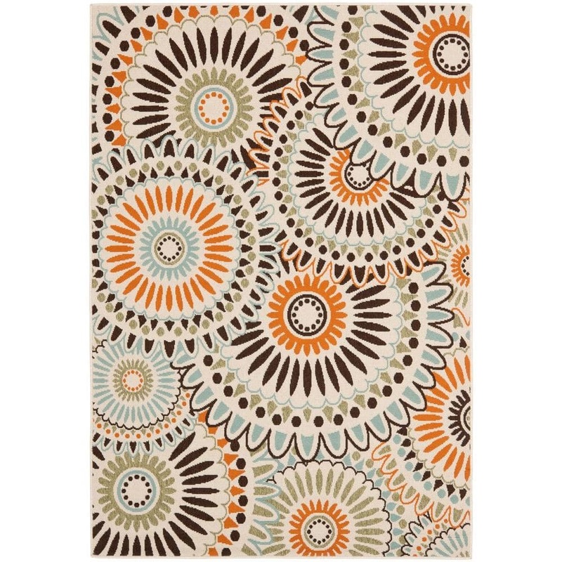SAFAVIEH Veranda Cream/Chocolate 5 ft. x 8 ft. Floral Indoor/Outdoor Patio  Area Rug VER091-0712-5