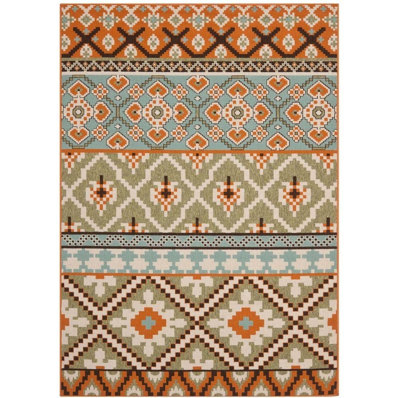 SAFAVIEH Veranda Green/Terracotta 7 ft. x 10 ft. Floral Indoor/Outdoor Patio  Area Rug VER097-0745-6