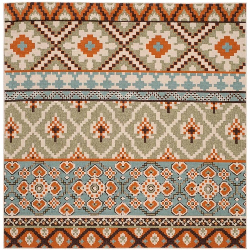 SAFAVIEH Veranda Green/Terracotta Doormat 3 ft. x 3 ft. Tribal Aztec Indoor/Outdoor Patio Square Area Rug VER097-0745-3SQ