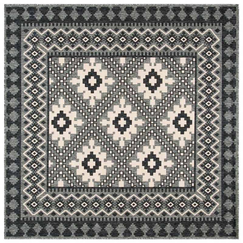 SAFAVIEH Veranda Ivory/Charcoal 8 ft. x 8 ft. Aztec Geometric Indoor/Outdoor Patio  Square Area Rug VER099-3435-8SQ