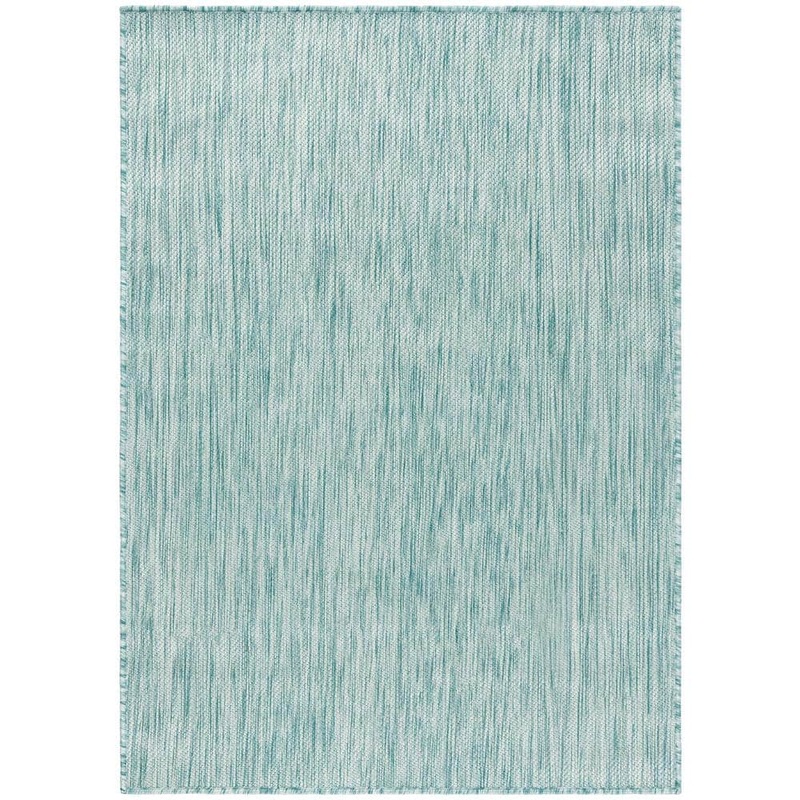 SAFAVIEH Beach House Aqua 7 ft. x 9 ft. Solid Striped Indoor/Outdoor Patio  Area Rug BHS218J-6