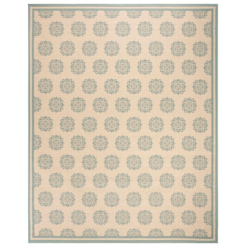 SAFAVIEH Beach House Cream/Aqua 8 ft. x 10 ft. Geometric Indoor/Outdoor Patio  Area Rug BHS181L-8