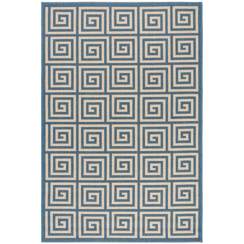 SAFAVIEH Beach House Cream/Blue Doormat 3 ft. x 5 ft. Geometric Indoor/Outdoor Patio Area Rug BHS129N-3
