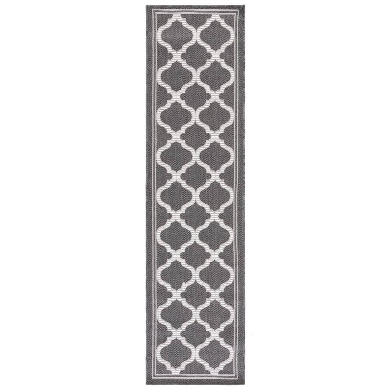 SAFAVIEH Bermuda Charcoal/Ivory 2 ft. x 8 ft. Runner Border Trellis Indoor/Outdoor Area Rug BMU810Z-28