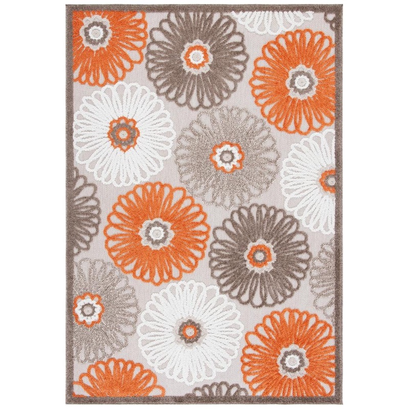 SAFAVIEH Cabana Beige/Orange 5 ft. x 8 ft. Floral Border Indoor/Outdoor Patio  Area Rug CBN676C-5