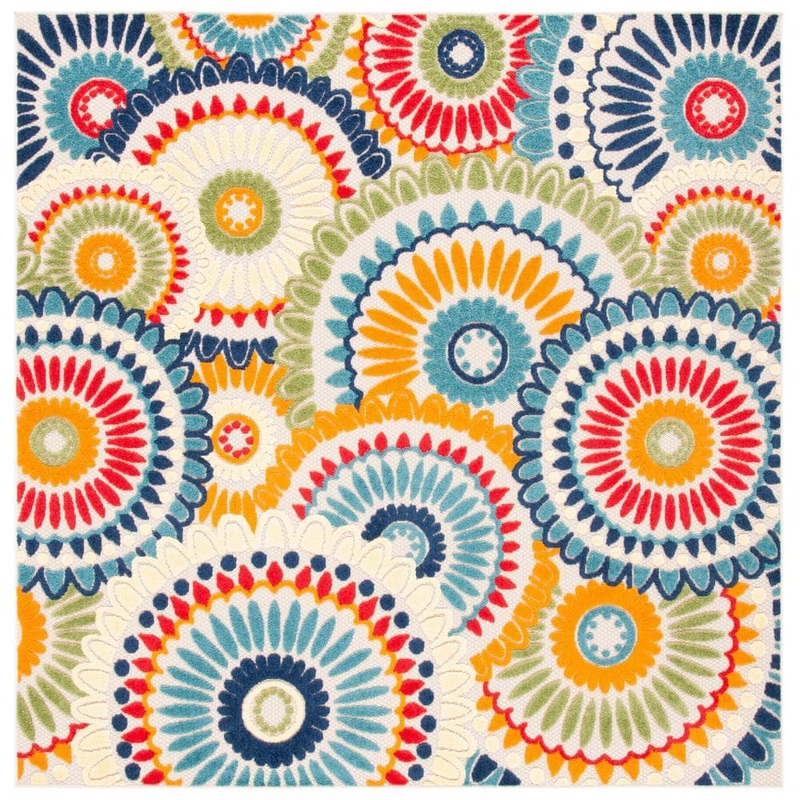 SAFAVIEH Cabana Blue/Ivory 7 ft. x 7 ft. Contemporary Medallion Floral Indoor/Outdoor Patio Square Area Rug CBN382M-7SQ