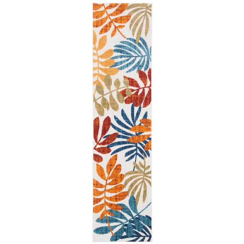 SAFAVIEH Cabana Cream/Red 2 ft. x 6 ft. Abstract Palm Leaf Indoor/Outdoor Patio  Runner Rug CBN814A-26