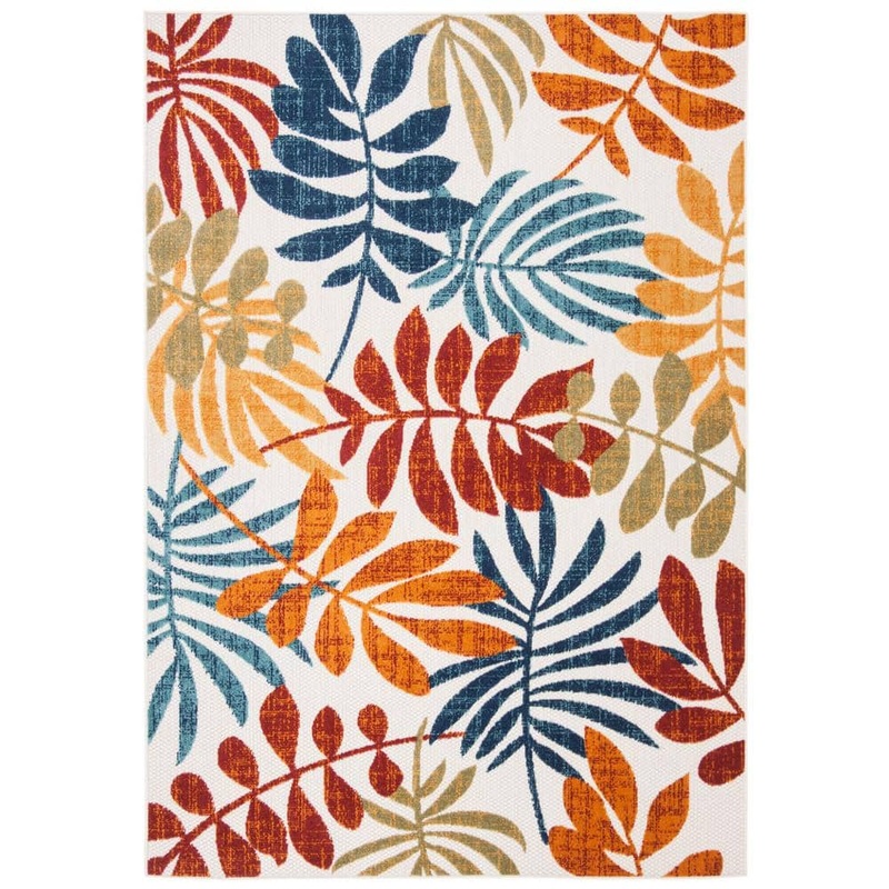 SAFAVIEH Cabana Cream/Red 4 ft. x 6 ft. Contemporary Abstract Palm Leaf Indoor/Outdoor Patio Area Rug CBN814A-4