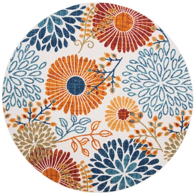 SAFAVIEH Cabana Cream/Red 5 ft. x 5 ft. Floral Leaf Indoor/Outdoor Patio  Round Area Rug CBN832A-5R
