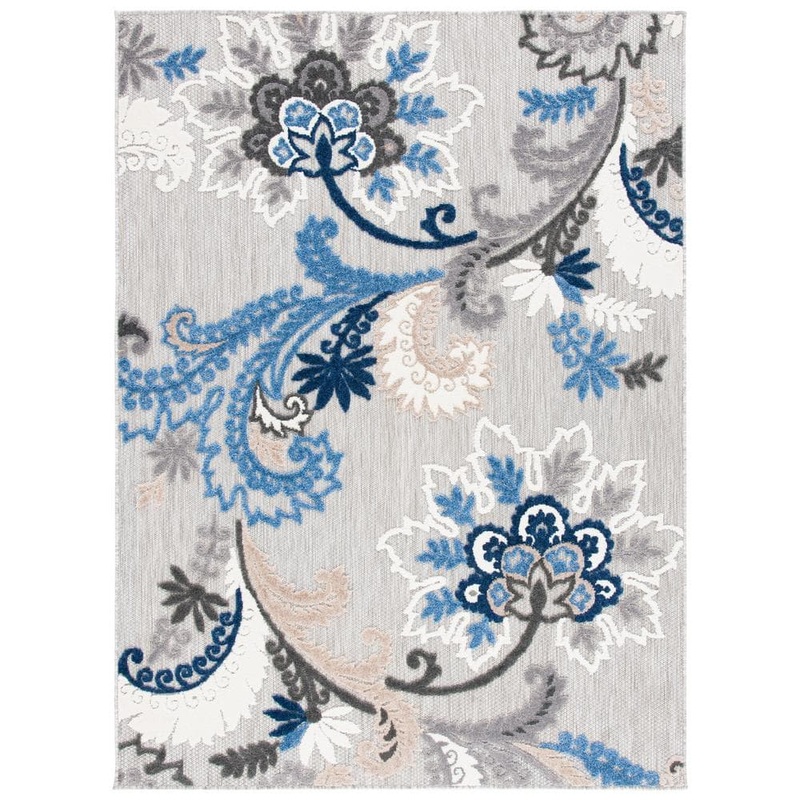 SAFAVIEH Cabana Gray/Blue 5 ft. x 8 ft. Floral Scroll Indoor/Outdoor Patio  Area Rug CBN305F-5