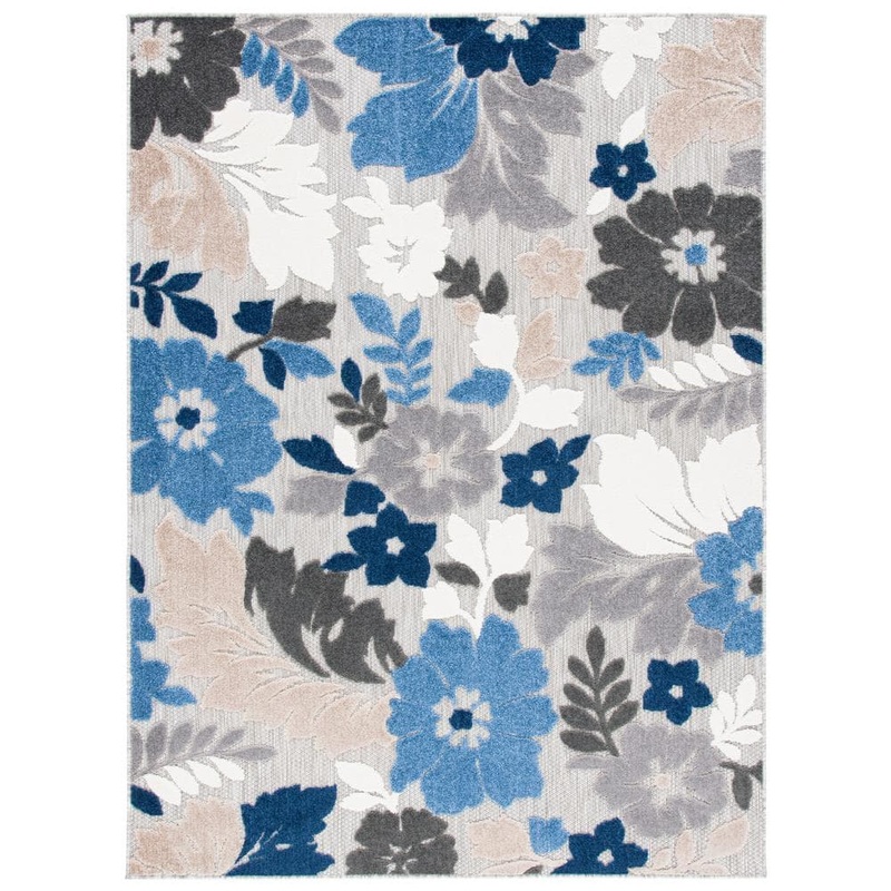 SAFAVIEH Cabana Gray/Blue 9 ft. x 12 ft. Floral Liberty Indoor/Outdoor Patio  Area Rug CBN308F-9