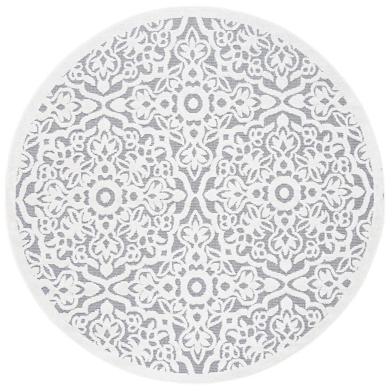 SAFAVIEH Cabana Ivory/Gray 8 ft. x 8 ft. Border Medallion Indoor/Outdoor Patio  Round Area Rug CBN662A-8R