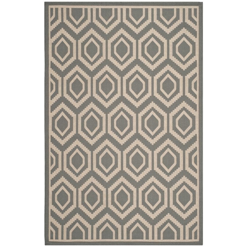 SAFAVIEH Courtyard Anthracite/Beige 9 ft. x 12 ft. Geometric Indoor/Outdoor Patio  Area Rug CY6902-246-9