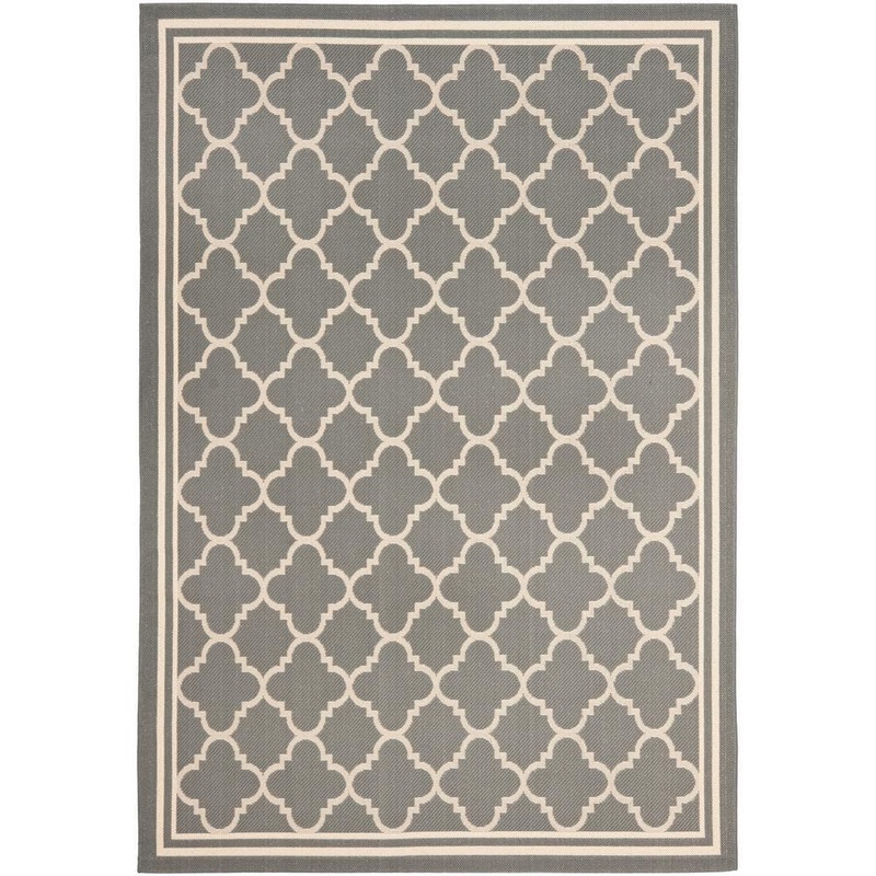 SAFAVIEH Courtyard Anthracite/Beige 9 ft. x 12 ft. Geometric Indoor/Outdoor Patio  Area Rug CY6918-246-9
