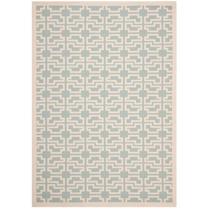 SAFAVIEH Courtyard Aqua/Beige 8 ft. x 11 ft. Border Indoor/Outdoor Patio  Area Rug CY6015-223-8