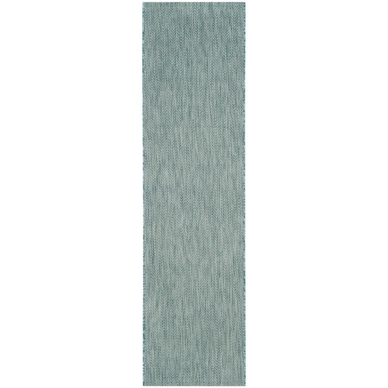 SAFAVIEH Courtyard Aqua/Gray 2 ft. x 10 ft. Geometric Indoor/Outdoor Patio  Runner Rug CY8022-37121-210