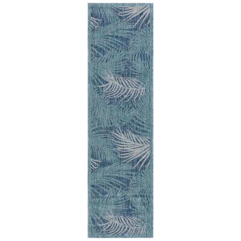 SAFAVIEH Courtyard Aqua/Navy 2 ft. x 8 ft. Border Palm Leaf Indoor/Outdoor Runner Rug CY7557-39421-28