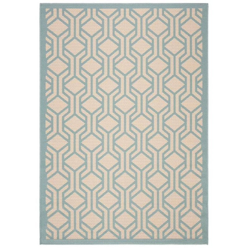 SAFAVIEH Courtyard Beige/Aqua 4 ft. x 6 ft. Border Indoor/Outdoor Patio  Area Rug CY6114-213-4