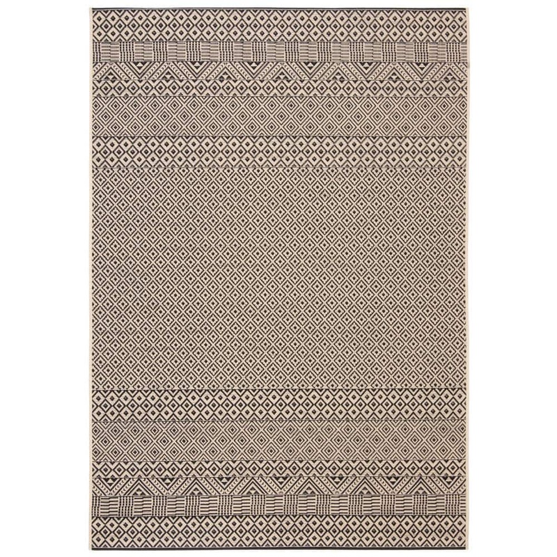 SAFAVIEH Courtyard Beige/Black 4 ft. x 6 ft. Geometric Indoor/Outdoor Patio  Area Rug CY6235-25612-4