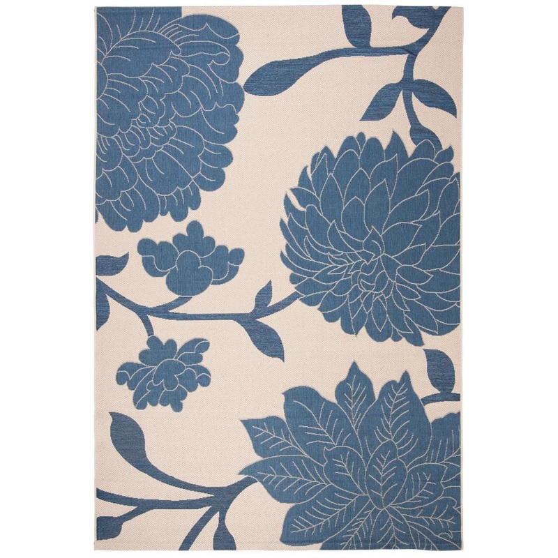 SAFAVIEH Courtyard Beige/Blue 5 ft. x 8 ft. Floral Indoor/Outdoor Patio  Area Rug CY7321-233A25-5