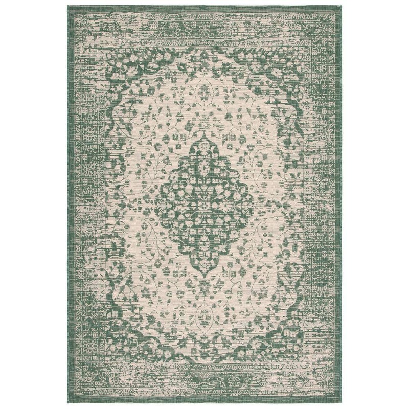 SAFAVIEH Courtyard Beige/Dark Green 7 ft. x 10 ft. Medallion Floral Border Indoor/Outdoor Patio  Area Rug CY6720-32212-6