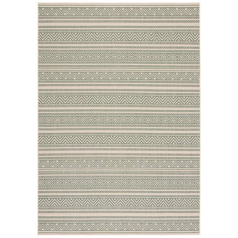 SAFAVIEH Courtyard Beige/Dark Green 9 ft. x 12 ft. Tribal Striped Indoor/Outdoor Patio  Area Rug CY6866-32212-9