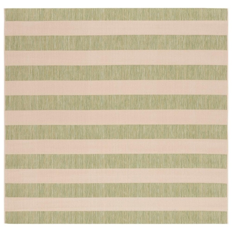 SAFAVIEH Courtyard Beige/Sage Green 7 ft. x 7 ft. Awning Stripe Indoor/Outdoor Square Area Rug CY6812-21812-7SQ