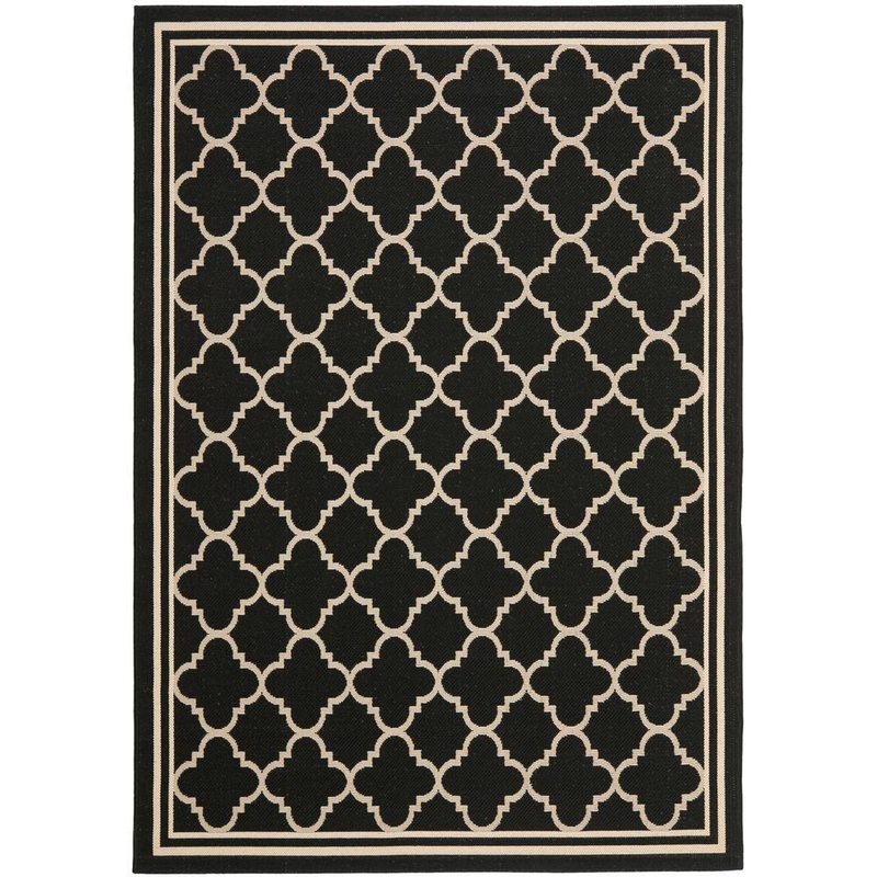 SAFAVIEH Courtyard Black/Beige 4 ft. x 6 ft. Geometric Indoor/Outdoor Patio  Area Rug CY6918-226-4