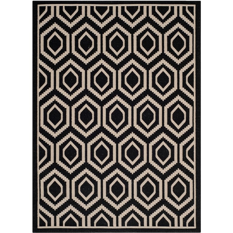SAFAVIEH Courtyard Black/Beige 5 ft. x 8 ft. Geometric Indoor/Outdoor Patio  Area Rug CY6902-266-5